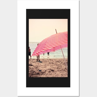 Red Striped Summer Beach Umbrella Posters and Art